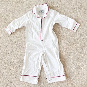 Petite Plume White Romper with Red Piping